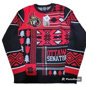 NHL Ottawa Senators Christmas Sweater Size Med. Knit Red Black and White…